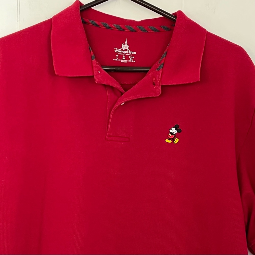 Disney Parks Red Embroidered Mickey Mouse Short Sleeve Polo Size Large